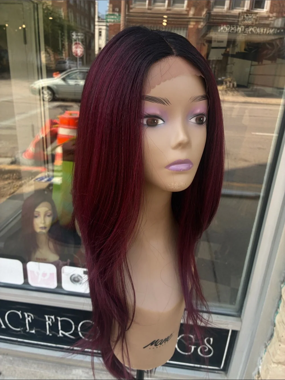 Long Straight Burgundy Wig - Sleek Center Part